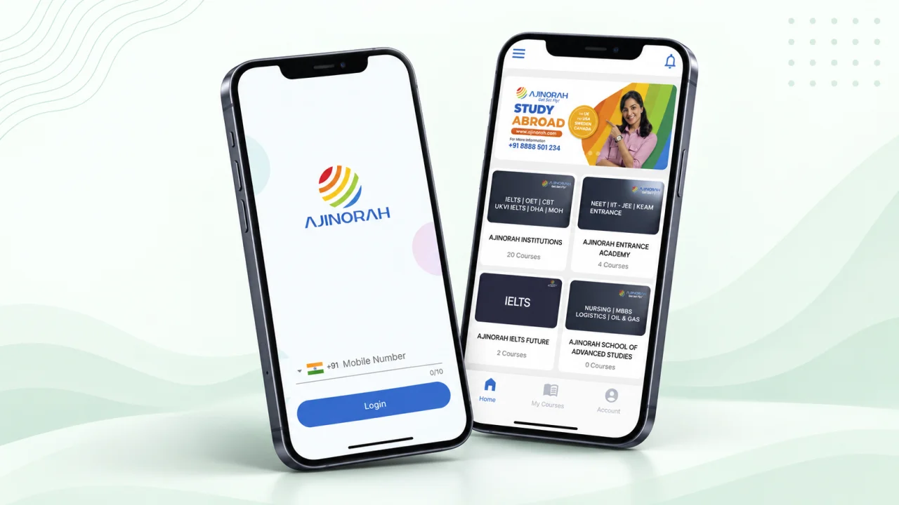 Ajinorah app login and course dashboard screens