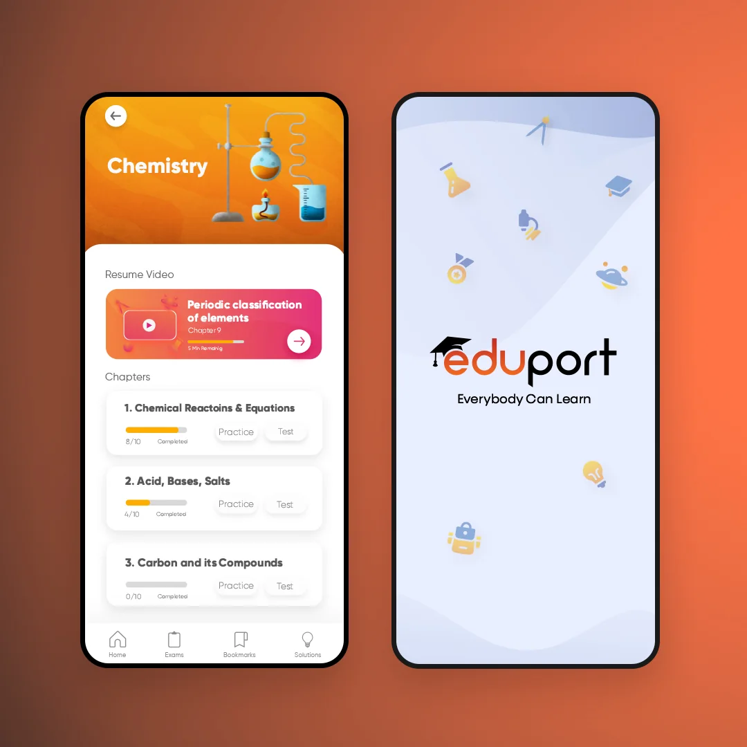 Eduport learning app interface on mobile devices